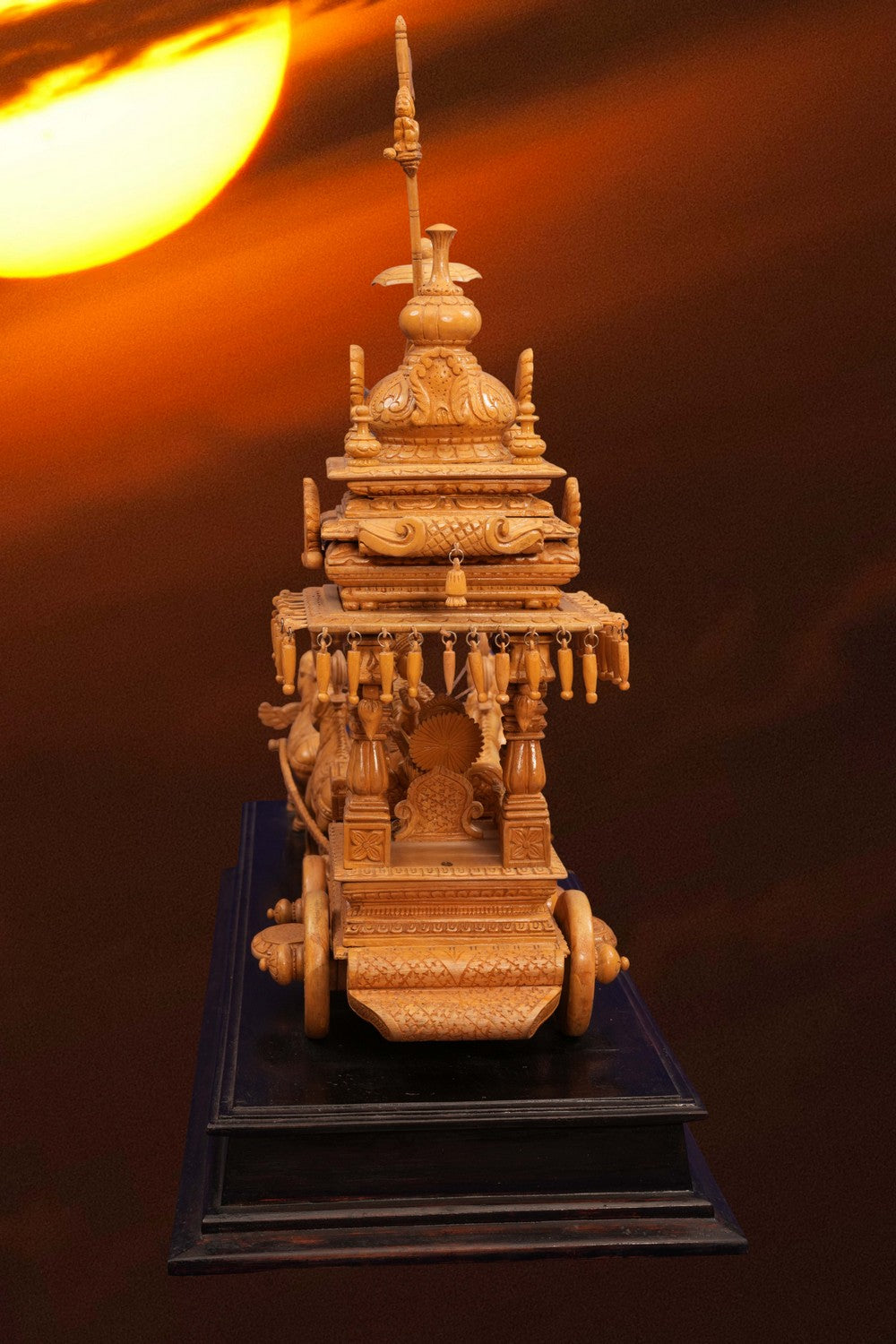 Image of Cedar Wood Carving Lord Krishan Arjuna in Chariot Statue
